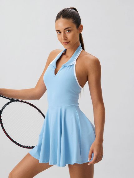 Sky Blue Collar Backless Tennis Dress - Light Support