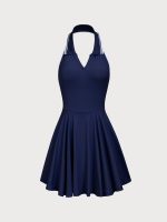Navy Collar Backless Tennis Dress - Light Support - Image 6