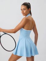 Sky Blue Collar Backless Tennis Dress - Light Support - Image 5