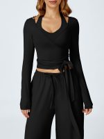 Black Long Sleeve Strappy Yoga Wrap Jacket - Image 5