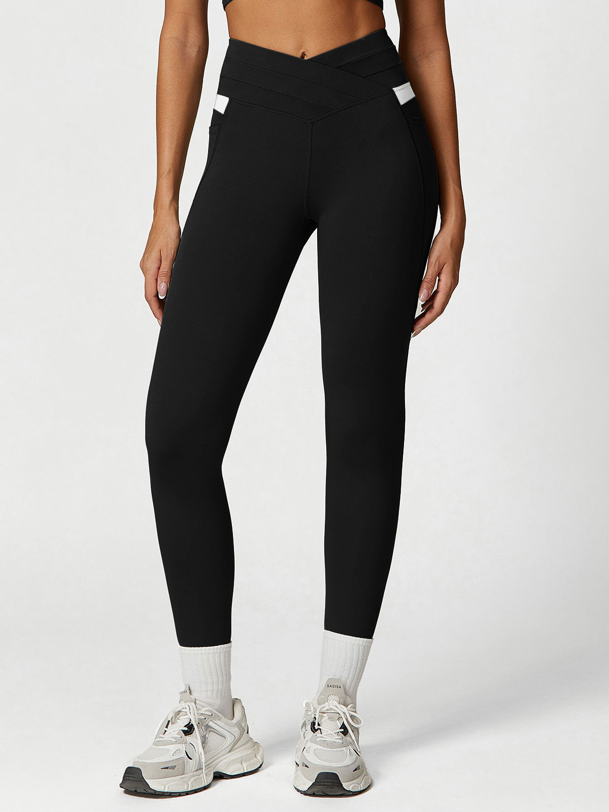 women-knitted-nylon-yoga-leggings-black-sustainable-yoga_bottoms-orhja0 Black High Waisted Pockets Leggings 26" - Image 1