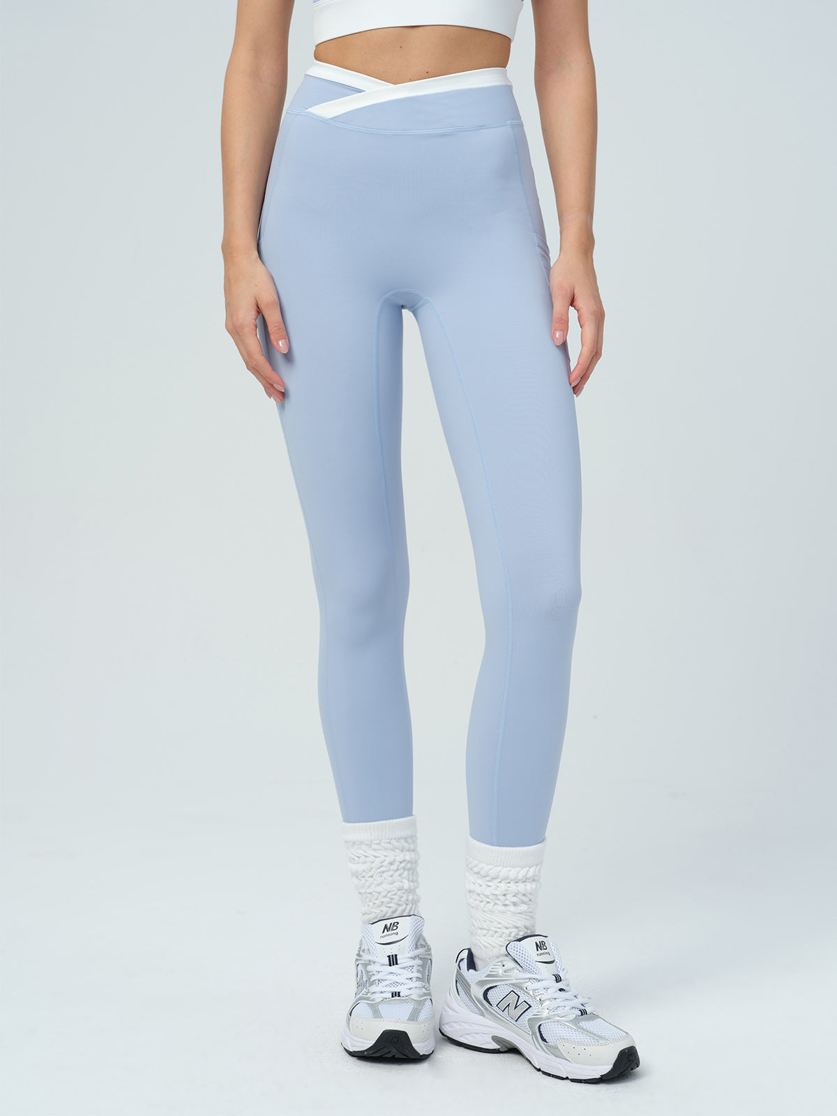 women-knitted-nylon-yoga-leggings-sustainable-yoga_bottoms-ddquth Light Blue Natural Waisted Leggings 25" - Image 1