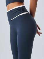 Navy Contrast High Waisted Leggings 24" - Image 6
