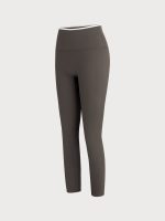 Dark Coffee High-Waisted Contrast Trim Leggings 25" - Image 10