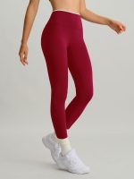 Wine Red High-Waisted Contrast Trim Leggings 25" - Image 3
