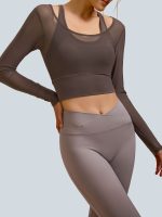 Coffee U Neck Long Sleeve Top - Light Support - Image 3