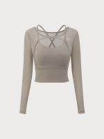 Khaki Cut Out Long Sleeve Top--Light Support - Image 6