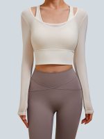 Off White U Neck Long Sleeve Top - Light Support - Image 3