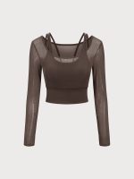 Coffee U Neck Long Sleeve Top - Light Support - Image 4