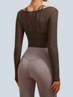 Coffee U Neck Long Sleeve Top - Light Support - Image 2