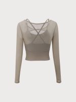 Khaki Cut Out Long Sleeve Top--Light Support - Image 7