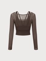 Coffee U Neck Long Sleeve Top - Light Support - Image 5