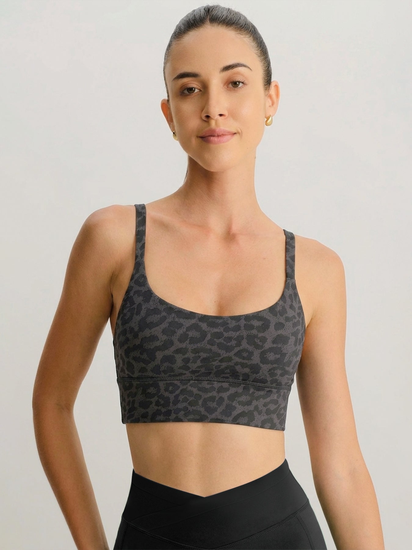 women-knitted-nylon-yoga-sports-bras-sustainable-yoga_tops-nmimg5 Grey Leopard X Cross Sports Bra-Light Support - Image 1