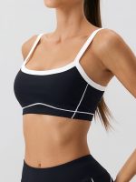Black Contrast Strap Sports Bra - Light Support