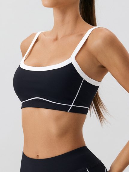 Black Contrast Strap Sports Bra - Light Support