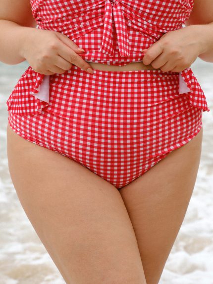 Red Gingham Plus Size Tankini Bottom
