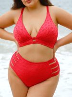 Red Textured Plus Size Bikini Bottom - Image 3