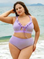 Purple Floral Textured Plus Size Bikini Bottom - Image 4