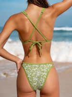 Light Green Textured Strappy Bikini Top - Image 2