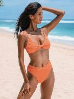Orange Floral Jacquard Knot Bikini Top - Image 3