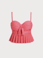 Red Gingham Plus Size Tankini Top - Image 5