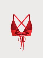 Red Textured V Neck Plus Size Bikini Top - Image 6