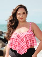 Red Plaid Layered Plus Size Tankini Top - Image 3