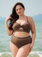 Dark Coffee Textured Plus Size Bikini Bottom - Image 3