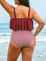 Wine Red Stripe Plus Size Bikini Bottom - Image 2