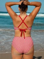 Red Gingham Knot Plus Size Bikini Top - Image 2