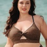 Dark Coffee Textured Cutout Plus Size Bikini Top