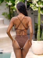 Dark Coffee Cutout One-Piece Swimsuit - Image 2
