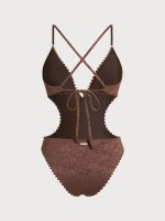 Dark Coffee Cutout One-Piece Swimsuit - Image 7