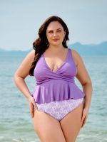 Purple Floral Print Plus Size Bikini Bottom - Image 3