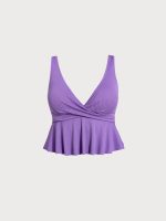 Purple Wrap Peplum Plus Size Tankini Top - Image 4