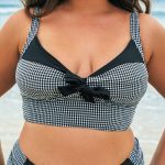 Black Gingham Bow Plus Size Bikini Top