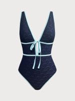 Blue V Neck Tie One-Piece Swimsuit - Image 7
