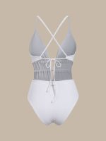 White Textured Plunge One-Piece Swimsuit - Image 6