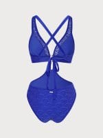 Royal Blue Lace Scallop Cutout One-Piece Swimsuit - Image 7