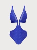 Royal Blue Lace Scallop Cutout One-Piece Swimsuit - Image 6