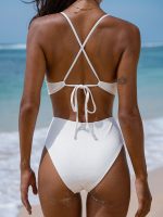 White Textured Plunge One-Piece Swimsuit - Image 2