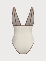 Off White V Neck Tie One-Piece Swimsuit - Image 8