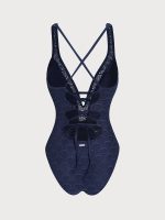 Navy Lace V-Neck One-Piece Swimsuit - Image 7