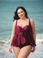 Burgundy Bow Plus Size Tankini Top - Image 5