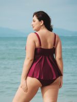 Burgundy Bow Plus Size Tankini Top - Image 2