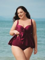Burgundy Bow Plus Size Tankini Top - Image 4