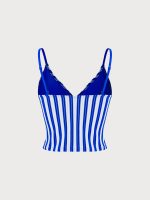 Navy Plush Texture Stripe Tankini Top - Image 8