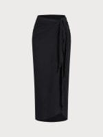 Black Wrap Cover-Up Midi Skirt - Image 6