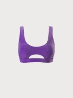 Purple Lurex Cut Out Plus Size Bikini Top - Image 6