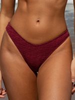 Wine Red Textured High Cut Bikini Bottom